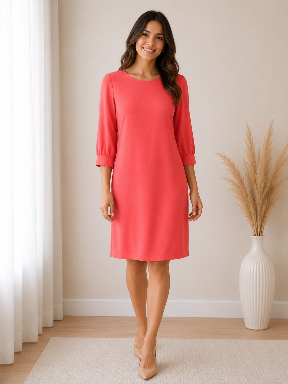 HeartSoul Coral Shift Dress NWT XL 3/4 Sleeve Cutout Back Mini Dress